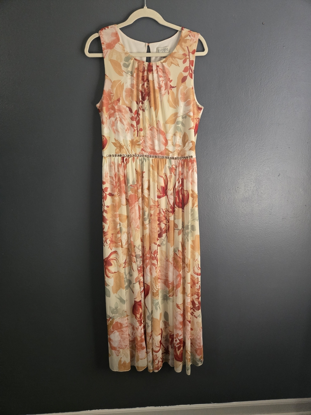 Enfocus Studio Sunset Peach Garden Party Romantic Sleeveless Maxi Dress Size 14